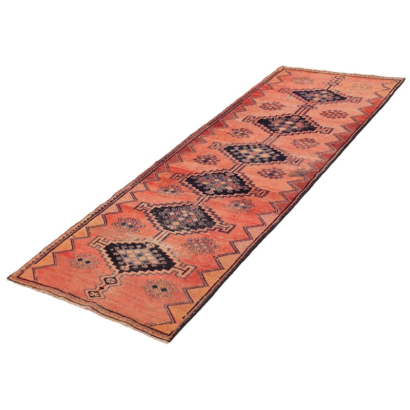 ECARPETGALLERY Hand-knotted Melis Vintage Salmon Wool Rug - 3'9 x 10'2