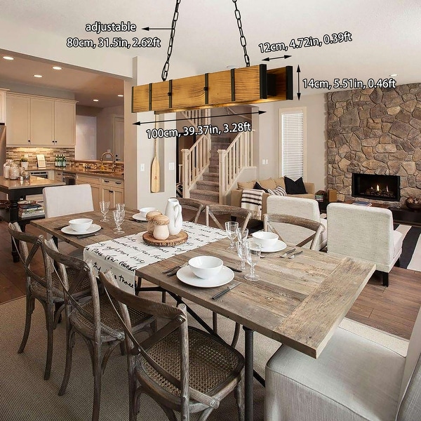 Rustic Wood Chandelier Farmhouse Dining Room Pendant Lighting Dimmable