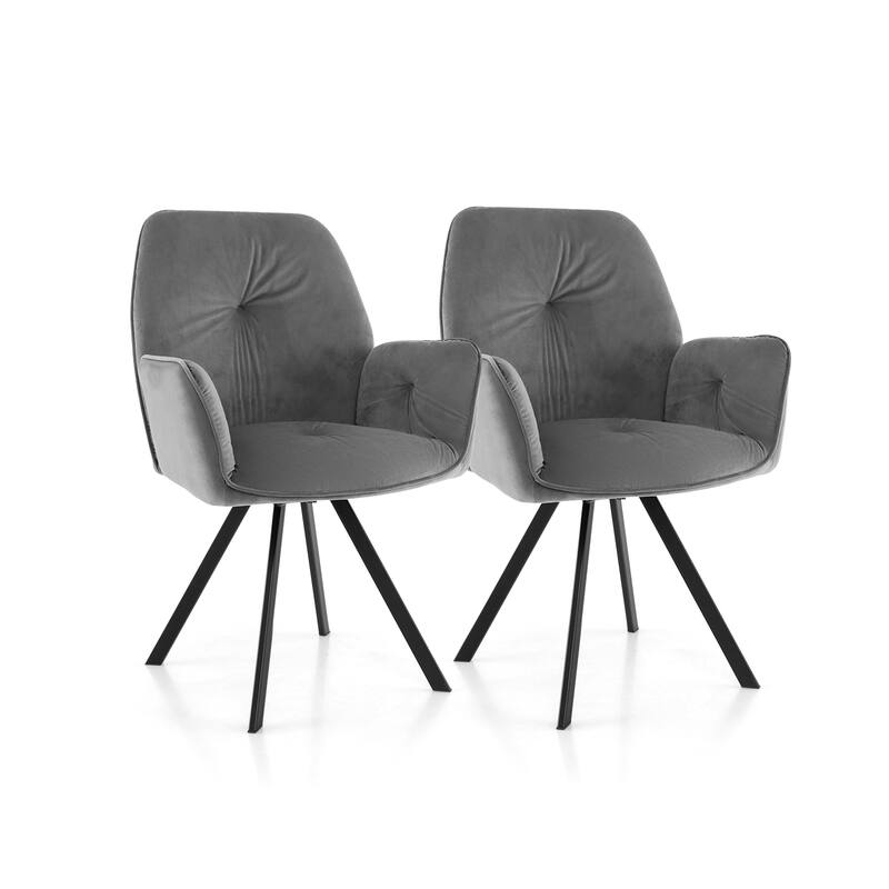Set of 2 Swivel Accent Arm Chairs with Metal Legs and Wide Back-Grey - 25" x 23" x 34" - Grey