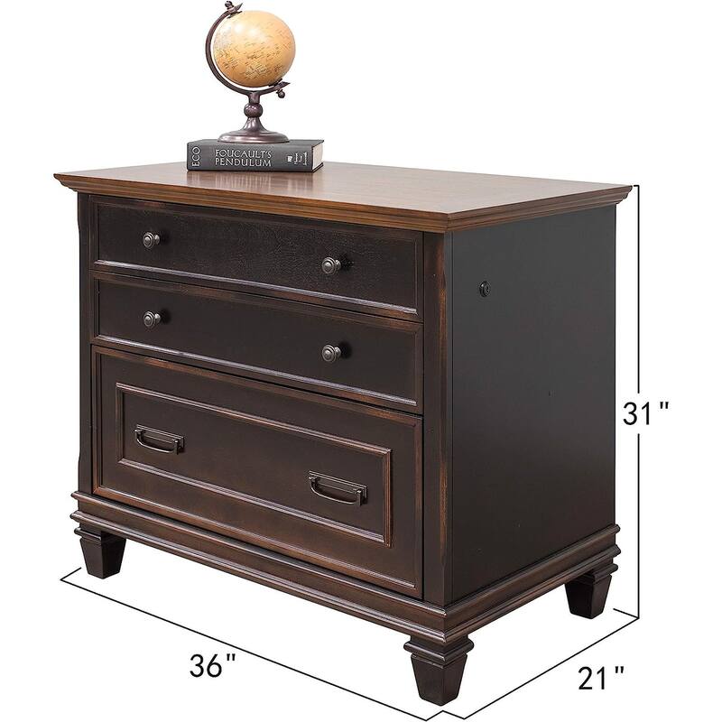 Hartford Wood Lateral File With Locking Legal/Letter File Drawer, Storage Cabinet, Black