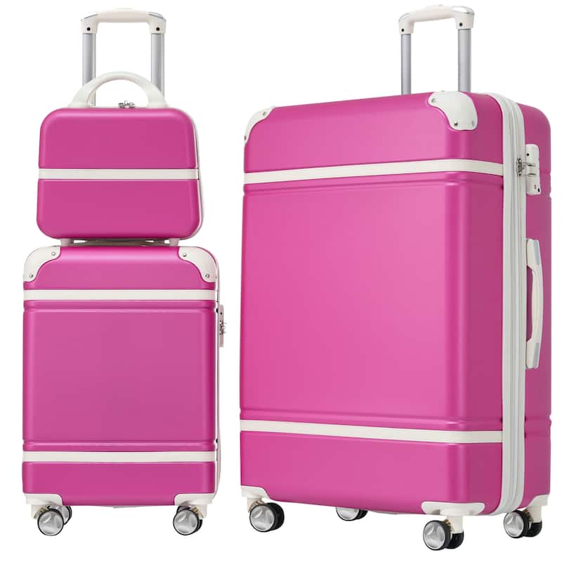 Hardshell Lightweight Expandable ABS Carry-on Luggage with TSA Lock and Cosmetic Case, 3 Piece Luggage Set - Pink