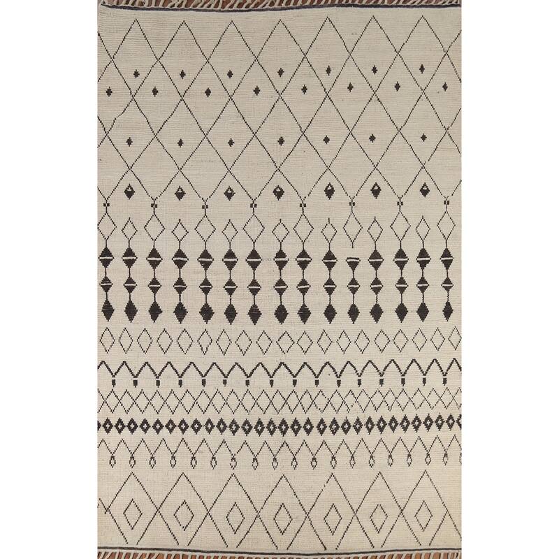 Trellis Moroccan Area Rug Hand-Knotted Wool Carpet - 7'11"x 10'9"