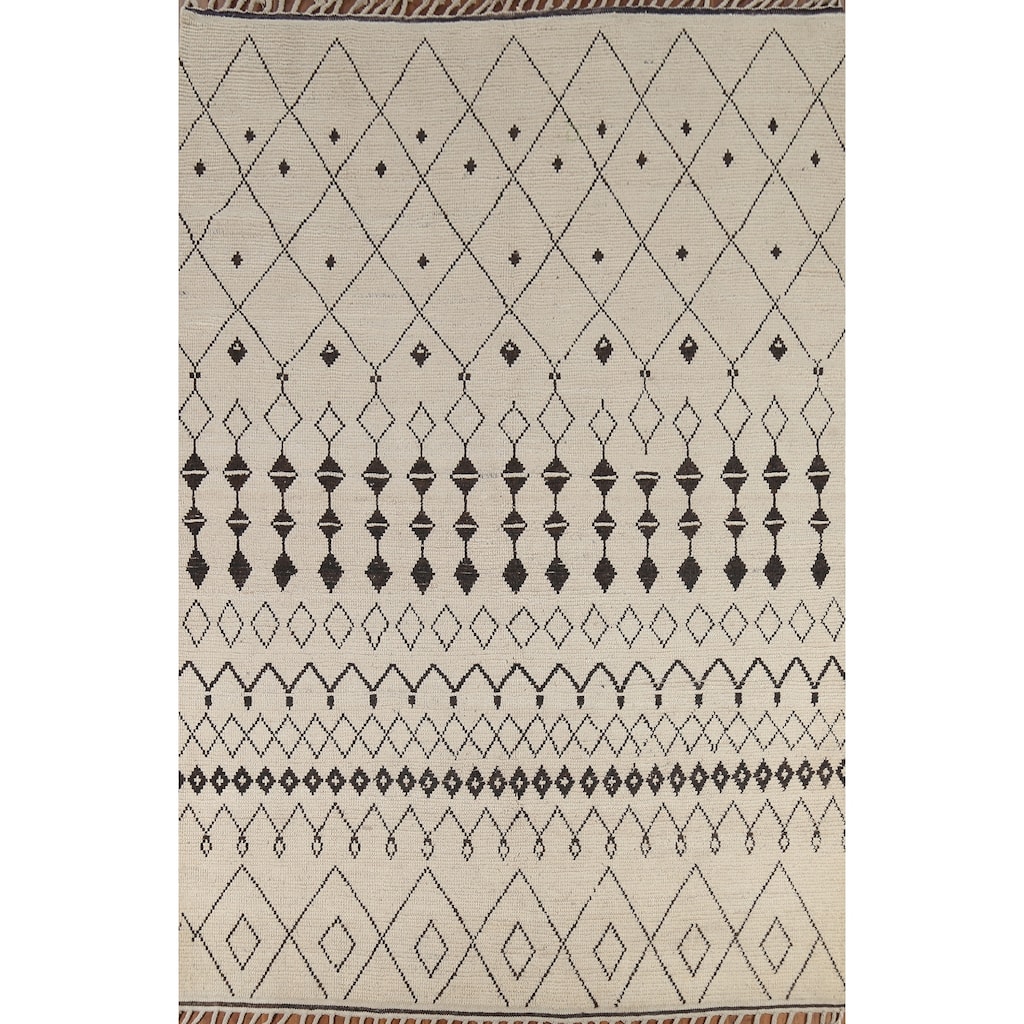 Trellis Moroccan Area Rug Hand-Knotted Wool Carpet - 7'11"x 10'9"