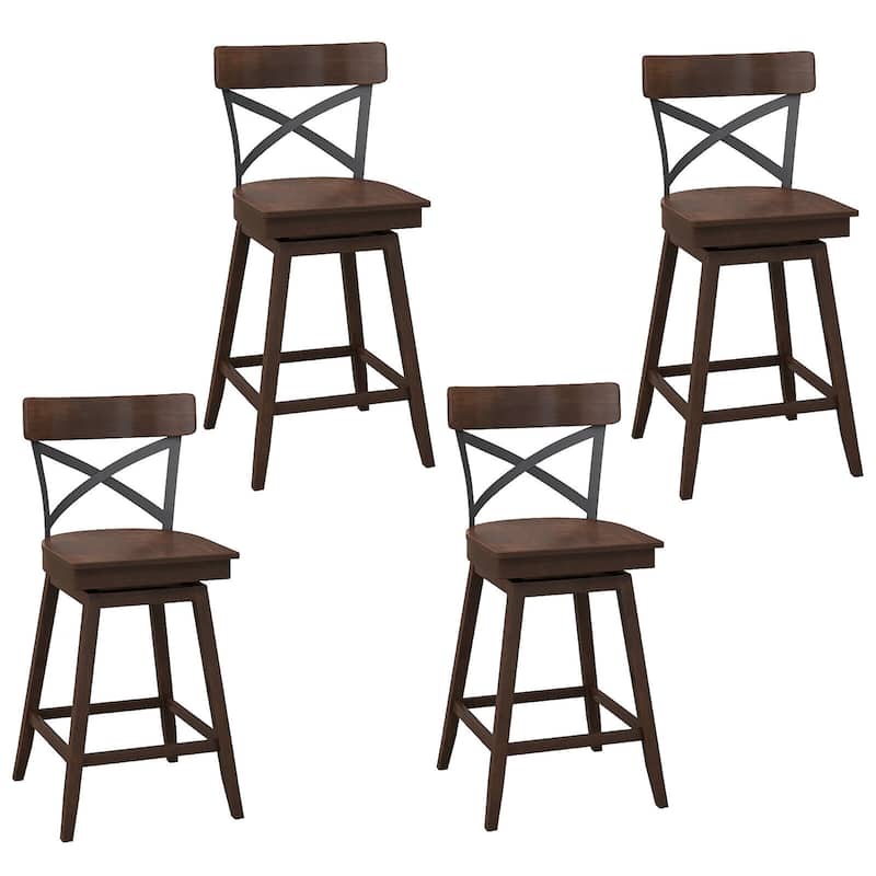 Gymax Set of 4 Wooden Swivel Bar Stools Counter Height Kitchen Chairs - Counter Height - Brown - Set of 4