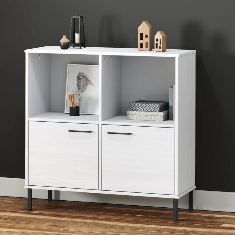 vidaXL Bookshelf Book Cabinet with Metal Legs Storage Cabinet OSLO Solid Wood - 35.4" x 13.8" x 35.6"