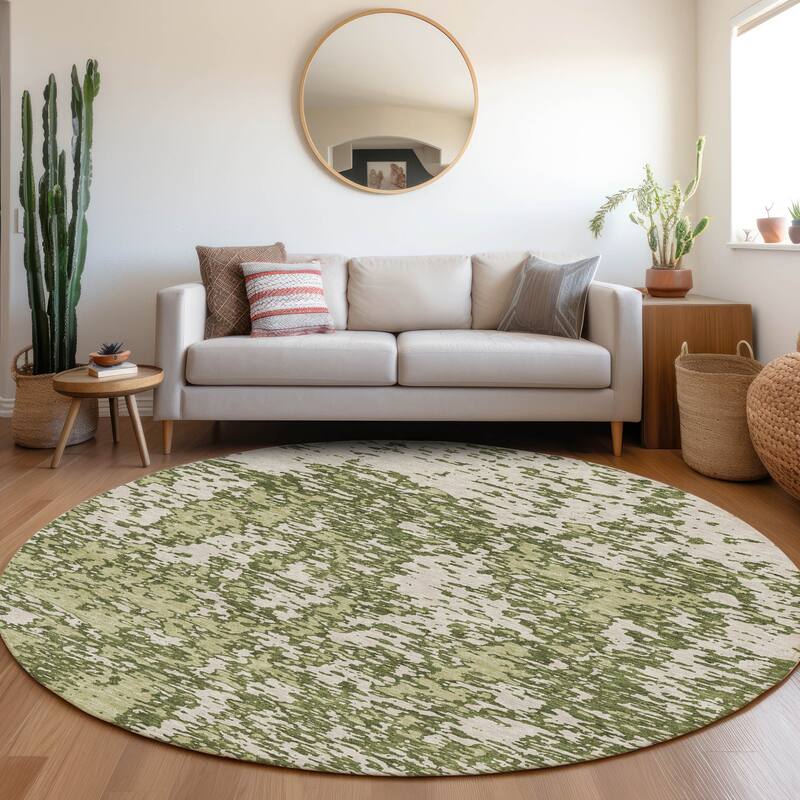 Premium Washable Super Soft Abstract Pixels Mayfield Rug - Olive - 8' x 8'