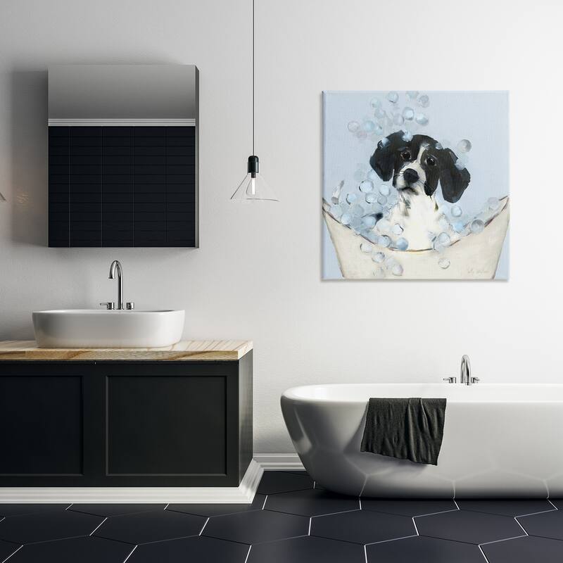 Stupell Black & White Puppy in Tub Canvas Wall Art Design By Sally Swatland