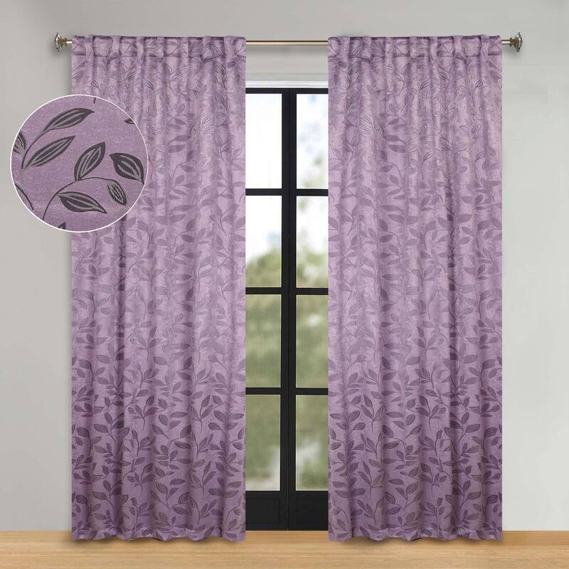 Superior Leaves Machine Washable Room Darkening Curtains with Back Tabs, Set of 2