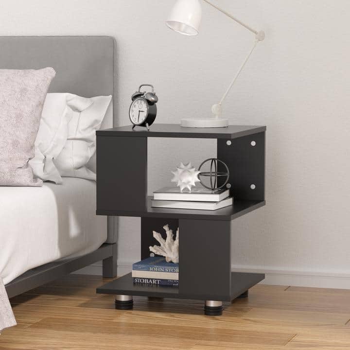 Tatami Magic Cube Nightstands with Classic Modern 2-Tier Rectangle Hollow Design - Black