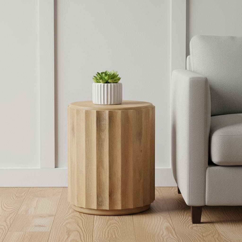 HomeRoots 23" Brown Solid Wood Round Block End Table - 20.00 in. x 23.00 in. x 20.00 in.