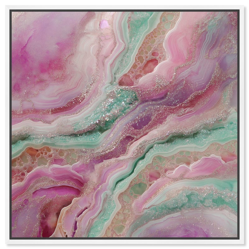 Pink and Mint Crystal IV Canvas by Art Remedy - White - 12" x 12"