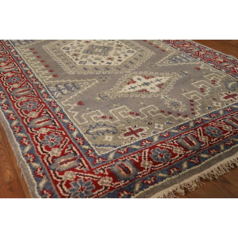 Hand Knotted Oriental 100% Wool Carpet Traditional Geometric Greys & Charcoal Heriz (serapi) Area Rug - 6' 0'' X 3' 11''