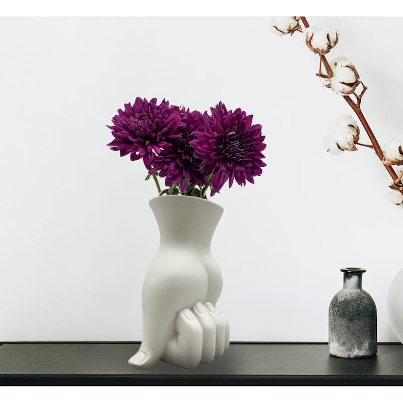 9 Inch Tall White Hand Ceramic Vase