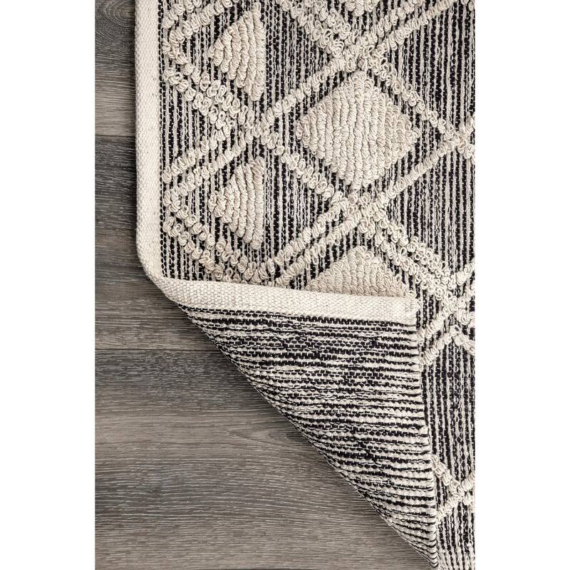 Nuloom Ivory Cotton Handmade Modern Geometric Trellis Cary Area Rug