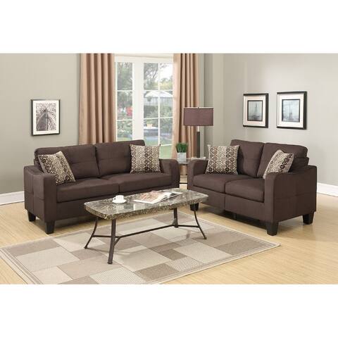 2 Piece Living Room Sofa Set, Linen Upholstered, Solid Manufactured Frame, Tufted Back, Durable Legs, Square Arms