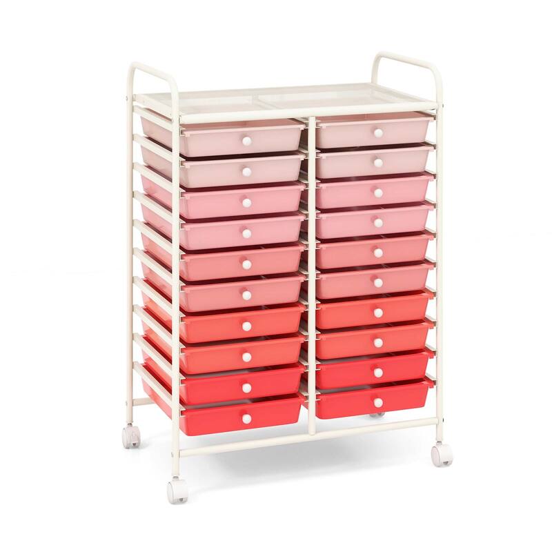 Costway 20 Drawers Rolling Cart Storage Scrapbook Paper Studio - See Details - Pink Gradient