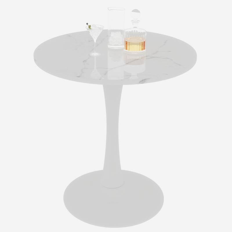 27.6-Inch Mid-Century Modern Style Dining Table, Accommodates 2-4 People, Featuring A Round White-Veined Marble Tabletop