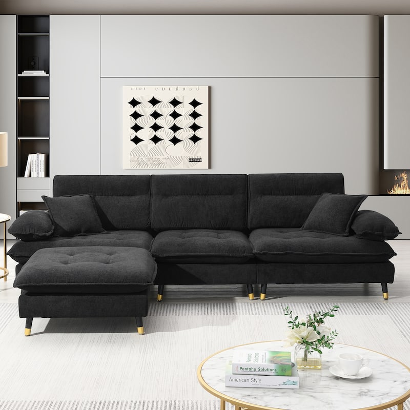 106'' L-Shaped 4-Seater Convertible Sectional Sofa with Adjustable Two-Tone Legs, Movable Ottoman, and Luxurious Cloud Fabric