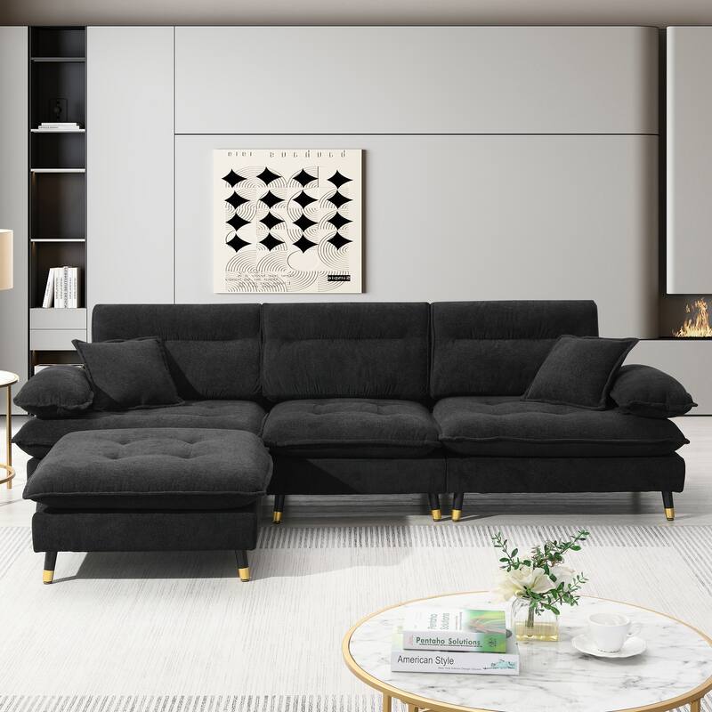 L shaped Convertible Sectional Sofa - Black