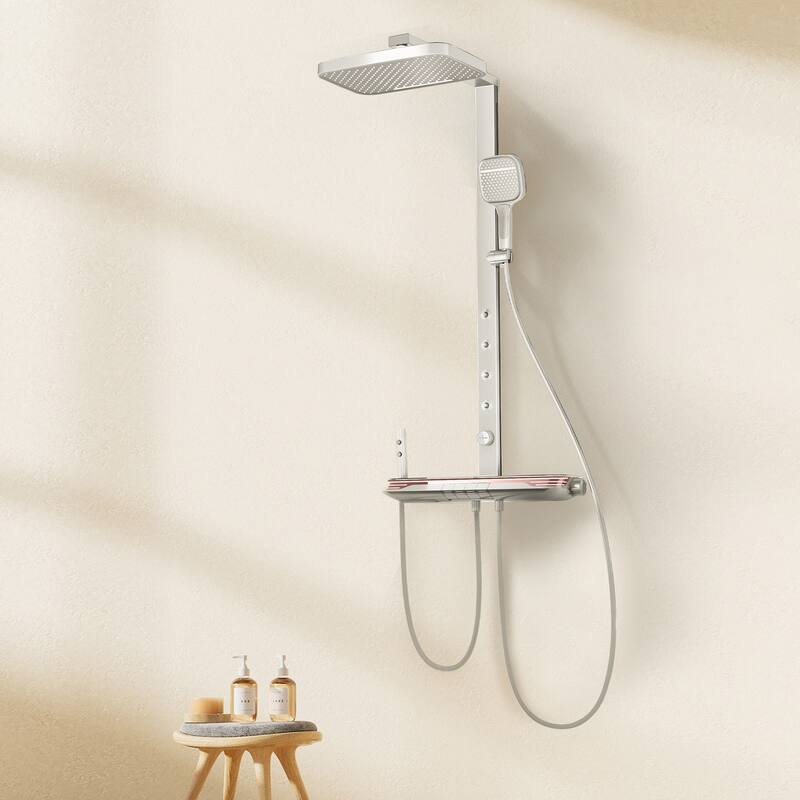 12.99" Solid Brass Five-function Digital Display Thermostatic Shower System with Rough in-Valve