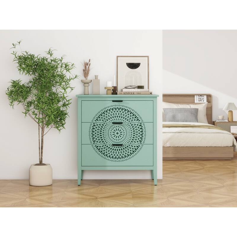 3-Drawer Storage Cabinet with Pine Legs & Metal Handles for Entryway or Bedroom Organization