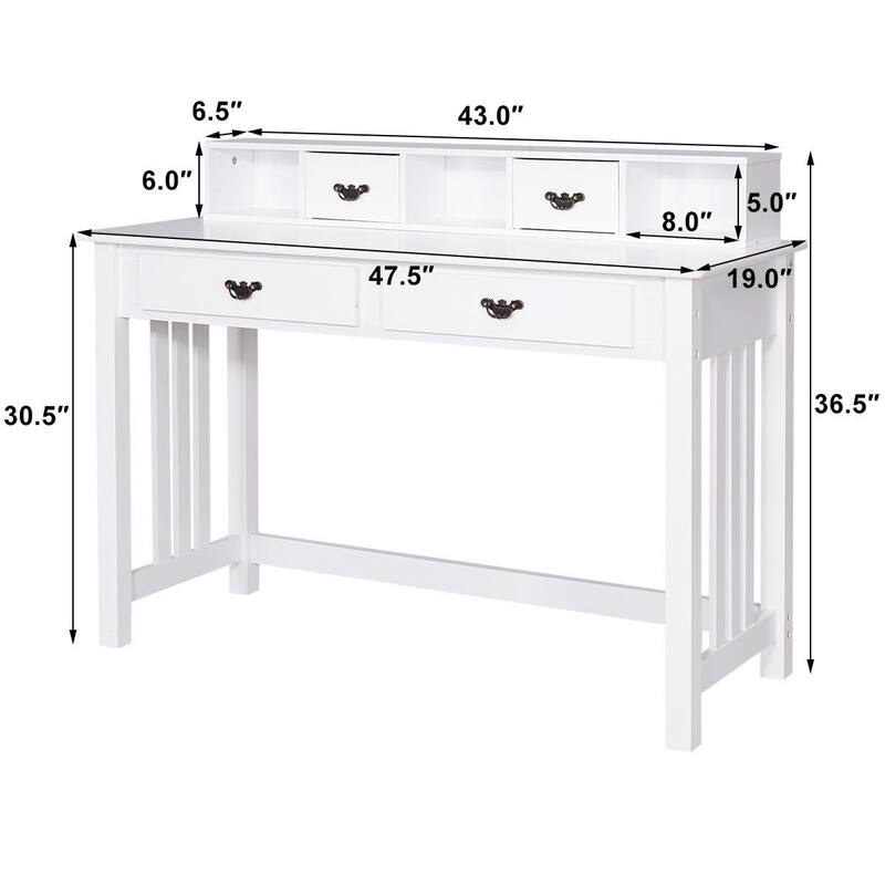 Costway Writing Desk Mission White Home Office Computer Desk 4 Drawer