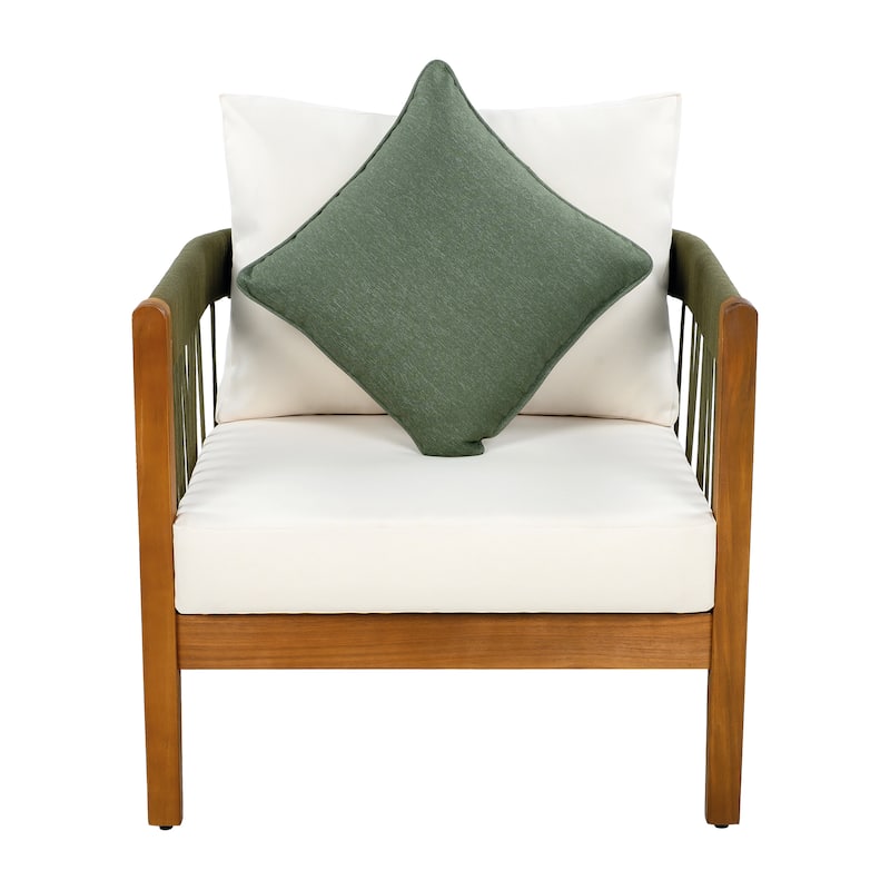 [Set of 2] Acacia Wood Outdoor Club Chair Handwoven Rope Curved Backrest Water-Resistant Porch