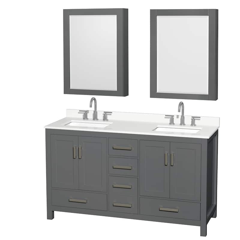 Wyndham Collection WCS141460D-QTZ-US3MED Sheffield 60" Free Standing - Dark Gray / White Quartz Top / Brushed Chrome