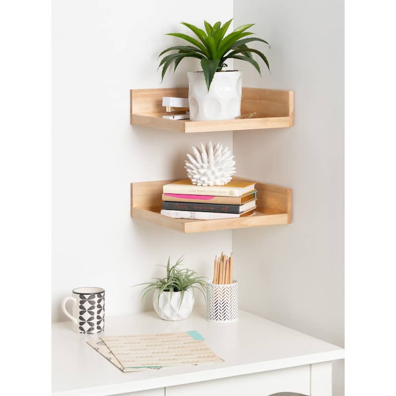 Kate and Laurel Levie Floating Corner Wood Wall Shelf - 2 Piece