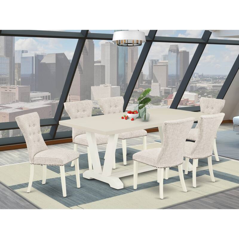 East West Furniture Dining Set- a Rectangle Dining Table and Doeskin Linen Fabric Parson Chairs, Off-White(Pieces Options) - V027GA235-7