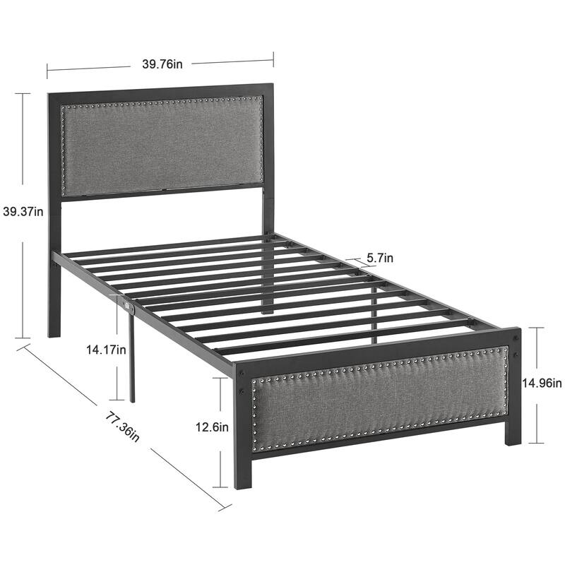 VECELO Upholstered Kids Bed with Headboard,Twin Size Bed Set of 2