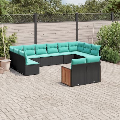 vidaXL 12 Piece Patio Sofa Set with Cushions Black Poly Rattan