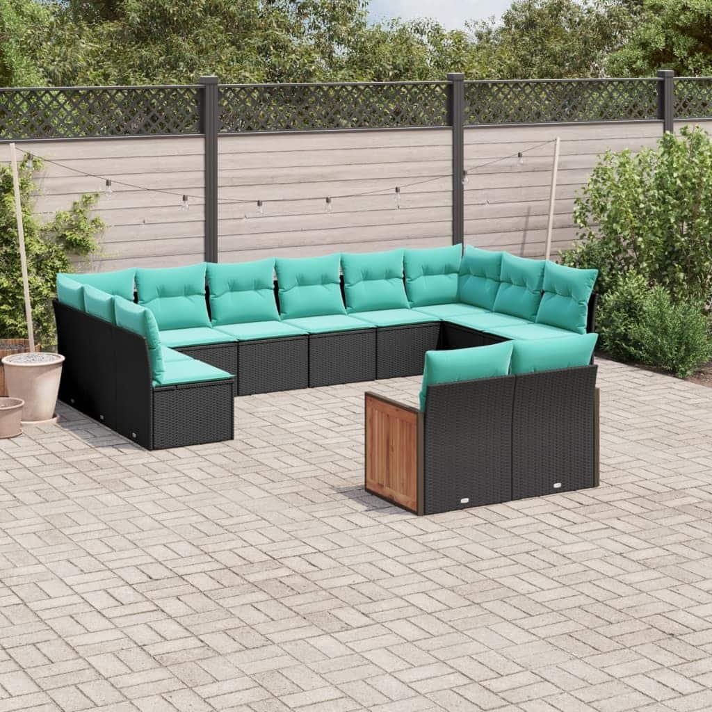 vidaXL 12 Piece Patio Sofa Set with Cushions Black Poly Rattan
