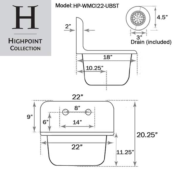 Cast Iron Rustic Utility Sink and Drain Set - 22" x 18" x 20.25"
