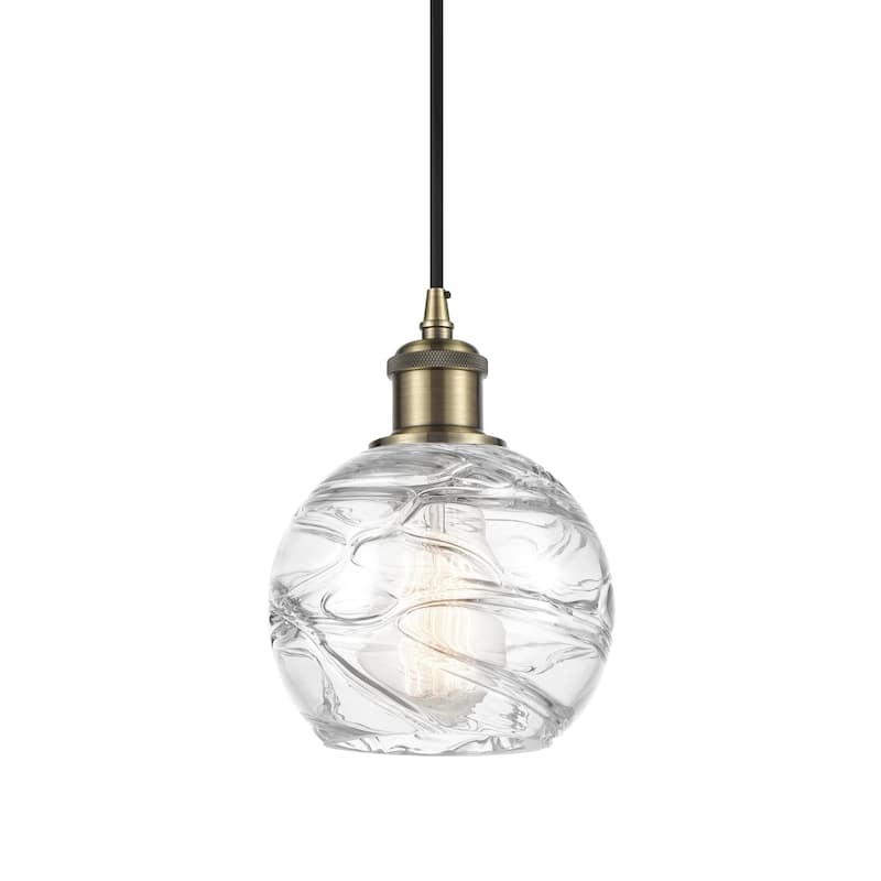 Innovations Lighting 516-1P-8-6 Athens Pendant Athens 6" Wide Mini - Clear Deco Swirl / Antique Brass