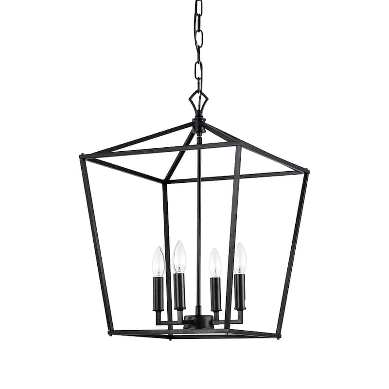 Matte Black 4-Light Lantern Pendant 16 in with Nickel or Black Sleeve - 16 in. W x 16 in. D x 20.5 in. H