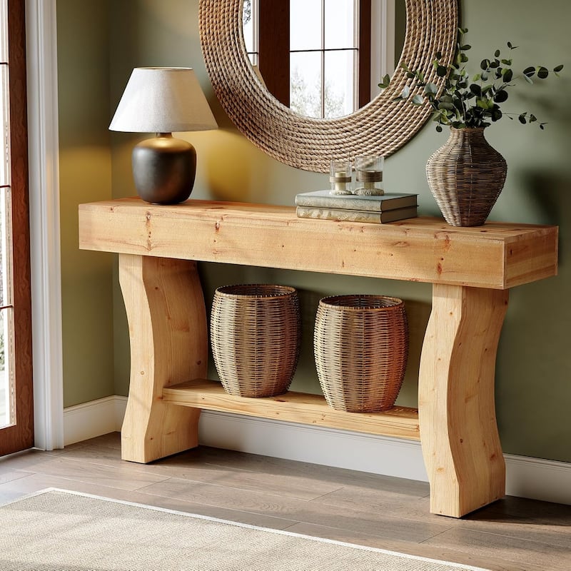 59-Inch Solid Wood Console Table for Entryway, Natural - Natural