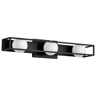 Jenkins 24 Inch 3 Light LED Vanity Matte Black with Frosted Glass