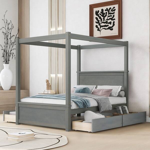 slide 2 of 27, Full Canopy Platform Bed with Storage Drawers Gray