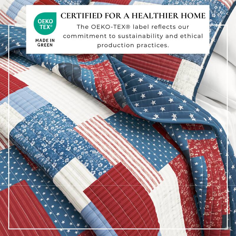 Linery & Co. All Season 3 Piece Americana Stitched Quilt Set with Shams