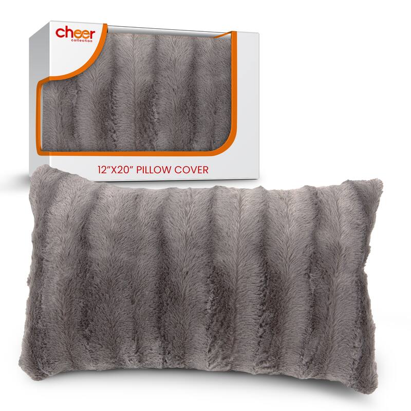 Cheer Collection FauxFur Throw Pillow Cover - 12x20 - Grey