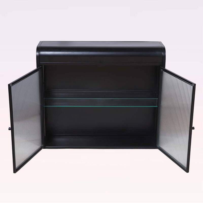 2-Door Wall-Mounted Metal Storage Cabinet with Tempered Glass Doors & Shelves,Perfect for Bathroom,Kitchen