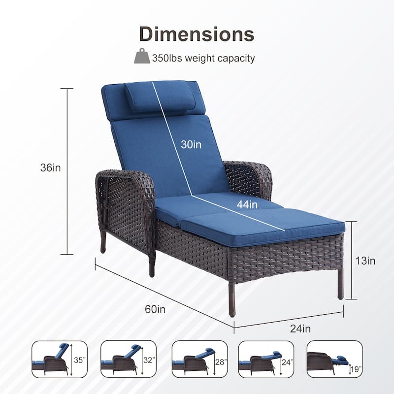 Outdoor Chaise Lounge Chair Adjustable 5-Position - 1-Piece