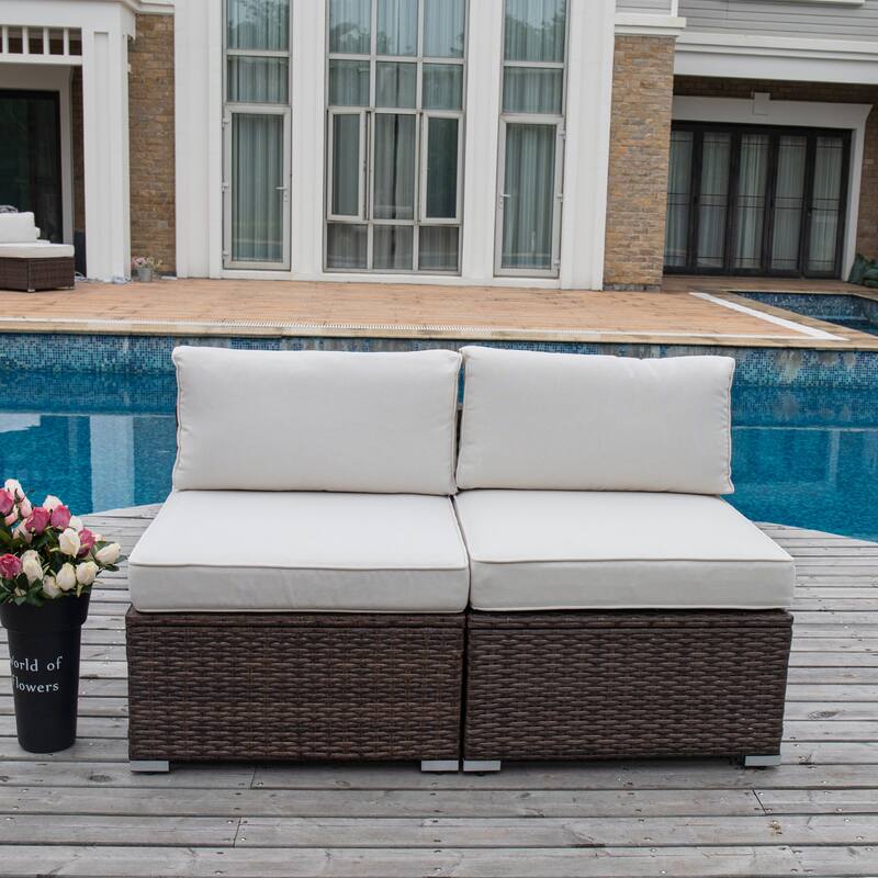 COSIEST 2 - Piece Sectional Add-on Armless Cushioned Patio Chairs - Brown
