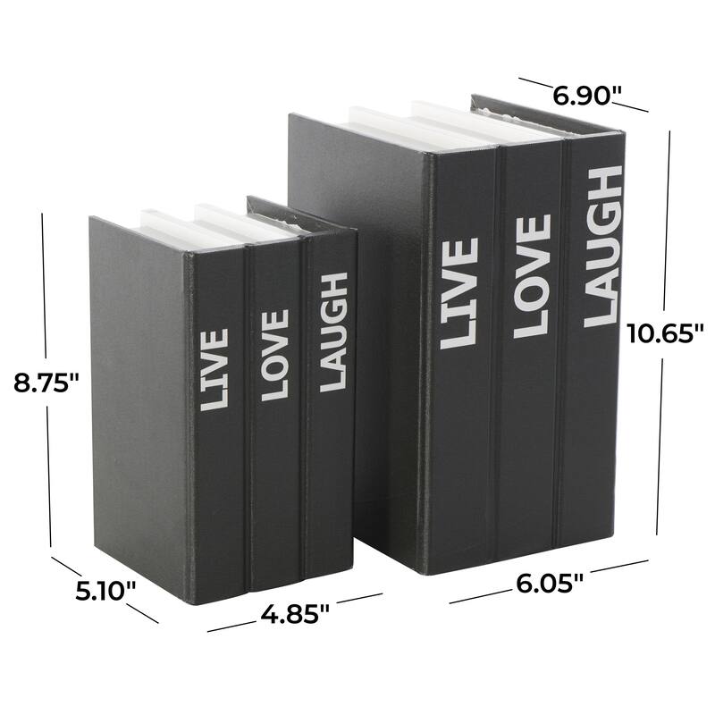 White or Black Canvas Faux Storage Book Box with Live, Laugh, Love Text (Set of 2)
