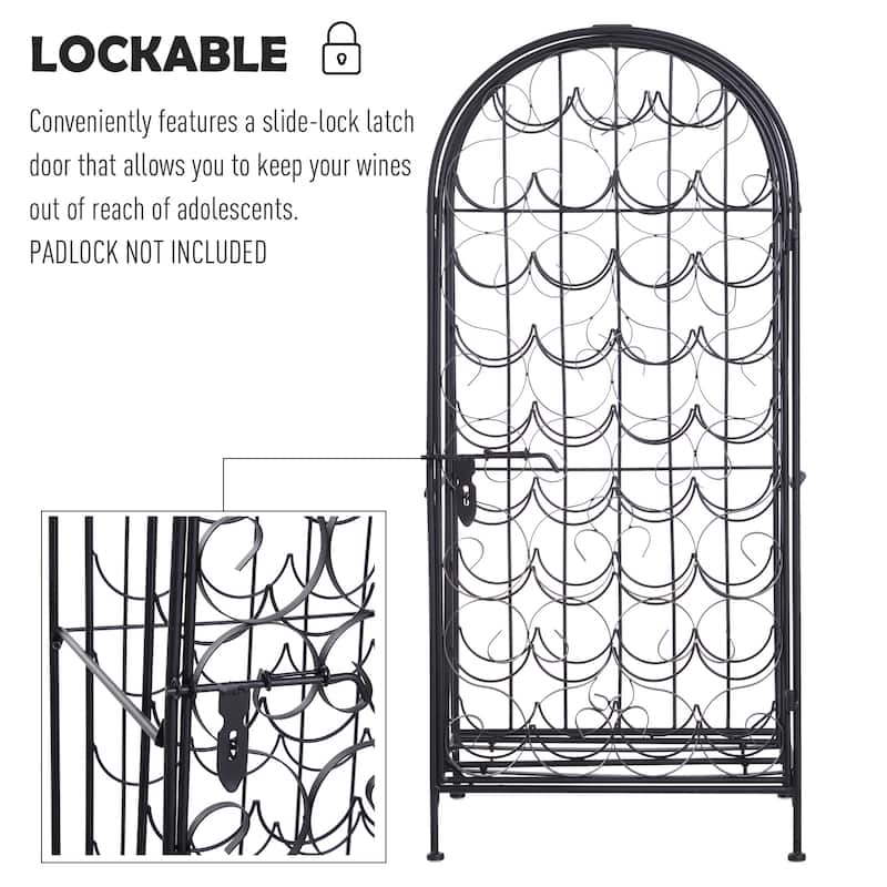 Elegant Wine Bottle Rack with Sliding Latch Door, 35 Bottles Wine Bakers Rack, Freestanding Wine Holder Display Shelves