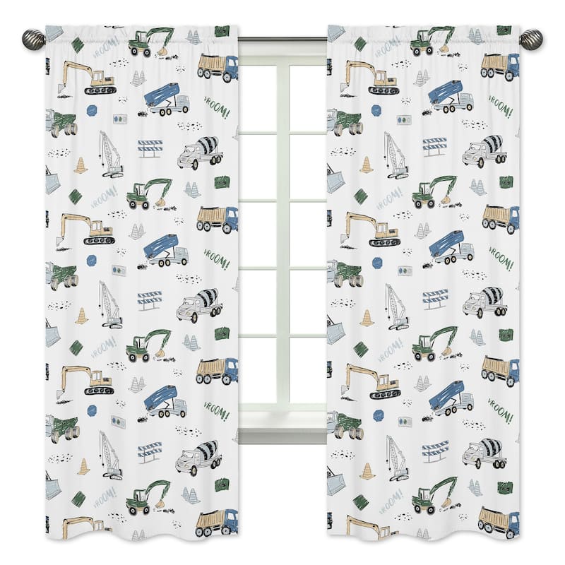 Construction Truck Collection 84-inch Window Treatment Curtain Panel Pair - Grey Yellow Black Blue and Green Transportation