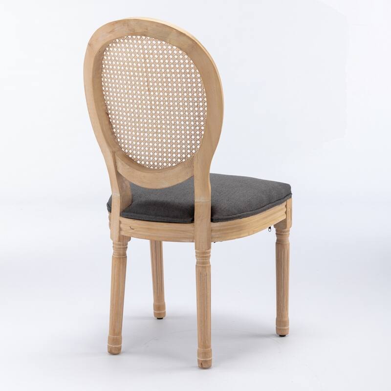 French Style Solid Wood Frame Antique Painting Linen Fabric Back Dining Chair