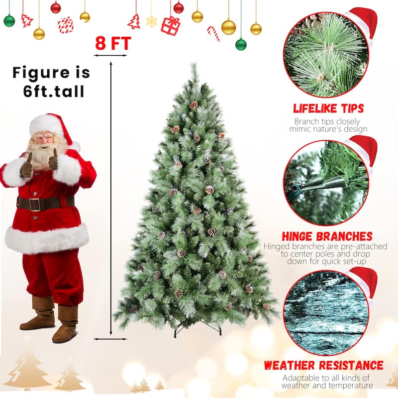 7FT Christmas Tree with 82 Pine Cones-1348 Tips,Mixed PVC & Hard Needle Branches,Hinged Structure for Easy Setup