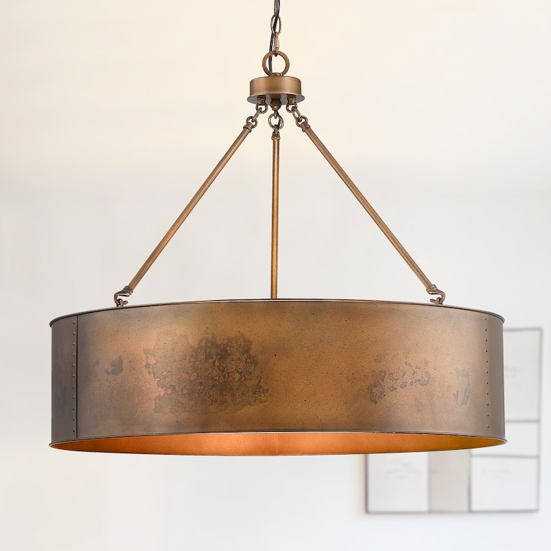 Artisan Antique Bronze Metal Drum Chandelier Light - Antique bronze - 30'' W-5 light sockets